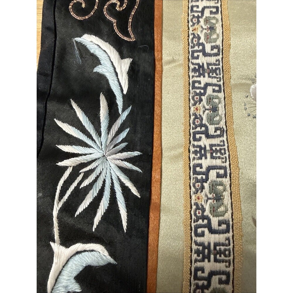 Vintage Asian Silk Hand Embroidered Tapestry Floral Bird Design 13”x26” - Picture 8 of 16
